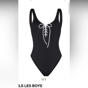 Les Girls Les Boys black and white lace up swimsuit L